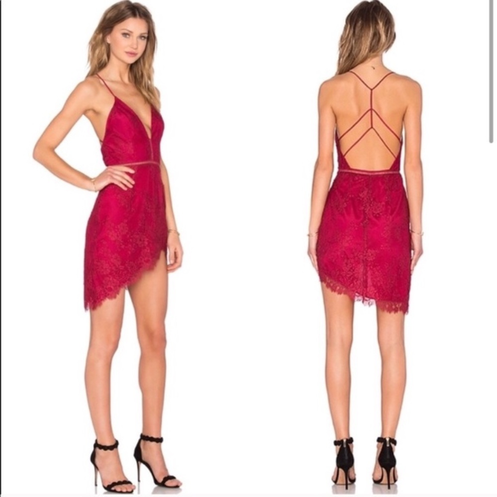 NBD Only One Lace Mini Dress in Merlot